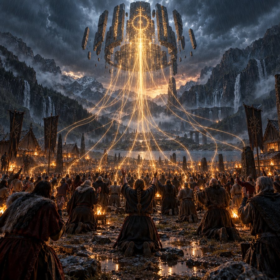 Glowing conduits feeding a dark machine core