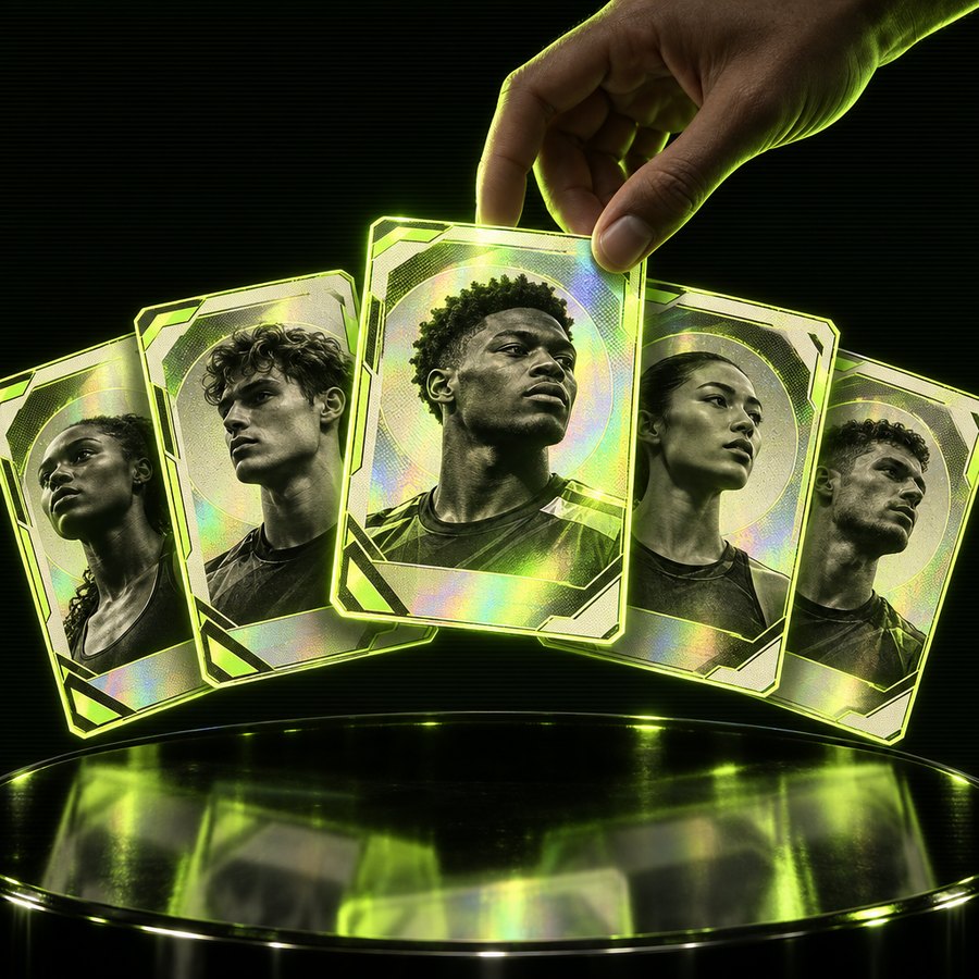 A hand picking a glowing trading card from a fanned deck